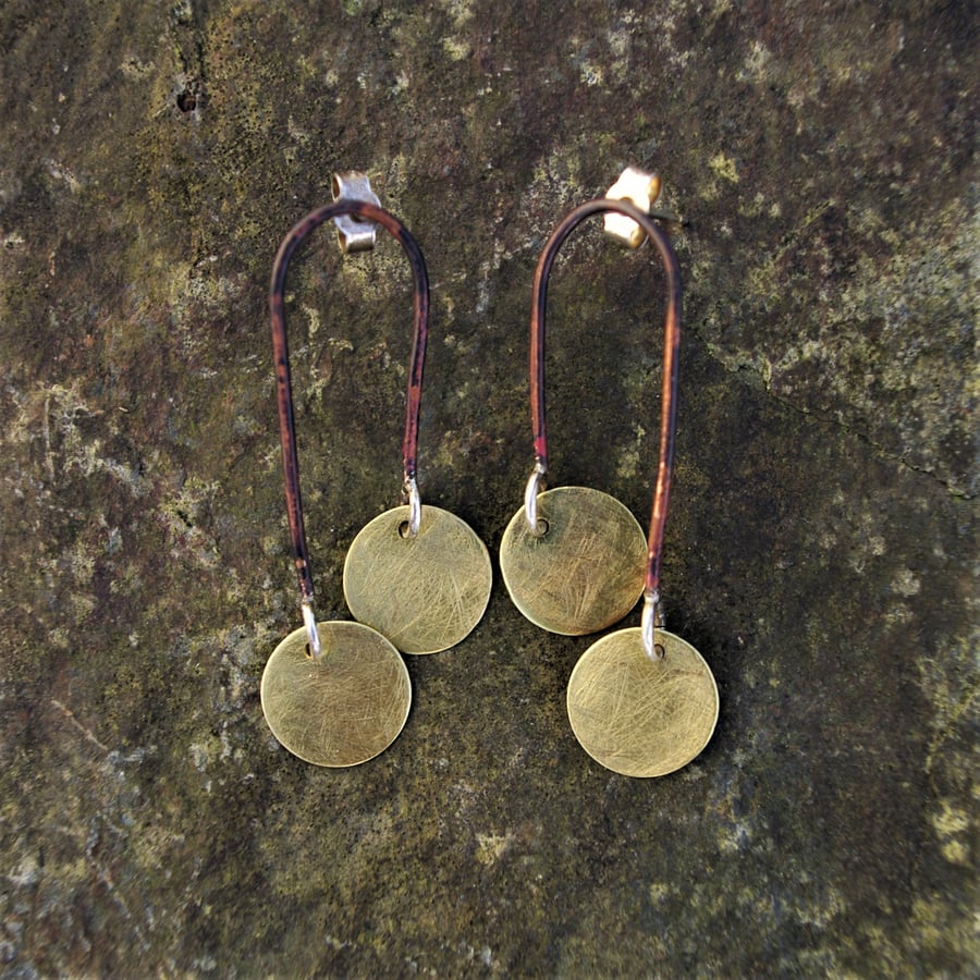 Statement Copper and Brass Dangle Earrings