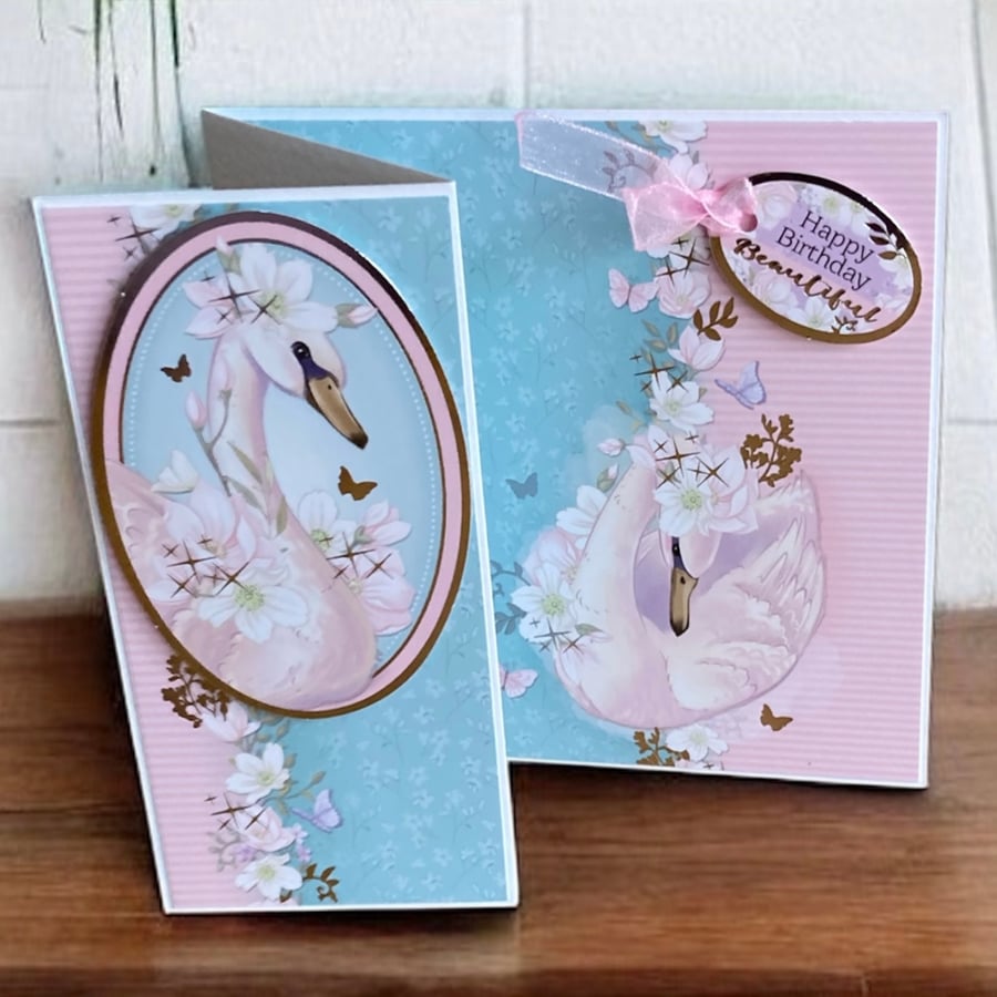 Swan Zigzag Birthday Card – “Happy Birthday Beautiful”