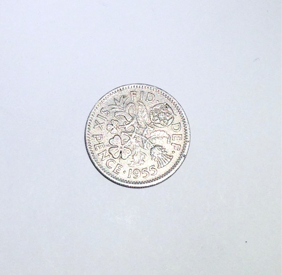 Lucky Sixpence Dated 1955 for Crafting