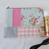  Clearance  Zipped Pouch Patchwork Pink Blue White Taupe