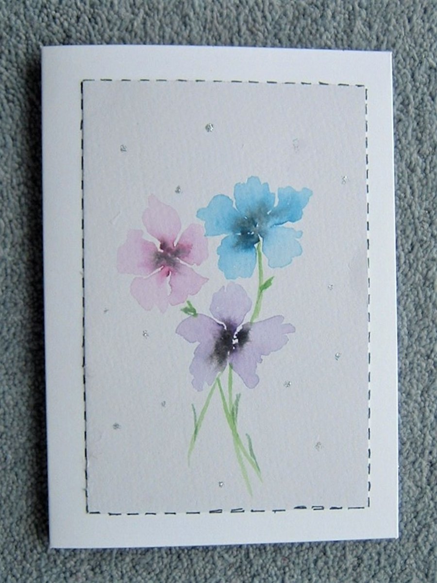 hand drawn and painted floral greetings card ( ref f 287)