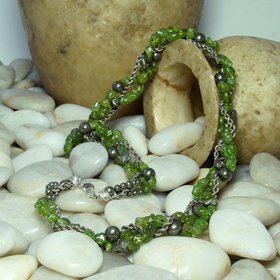 " Rainforest Ramble ".......Peridot, Pyrite and Silver Necklace