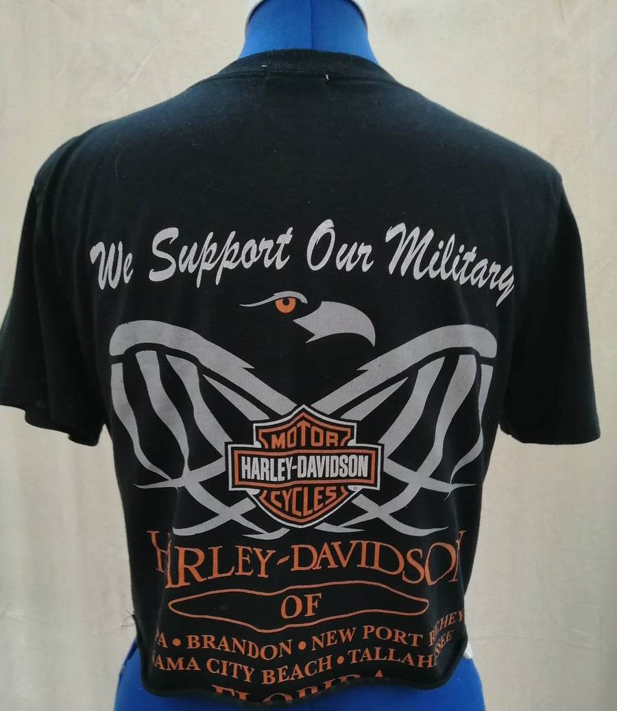 Vintage 1990's Harley Davidson Florida - 'We Support Our Military' Cropped Top T