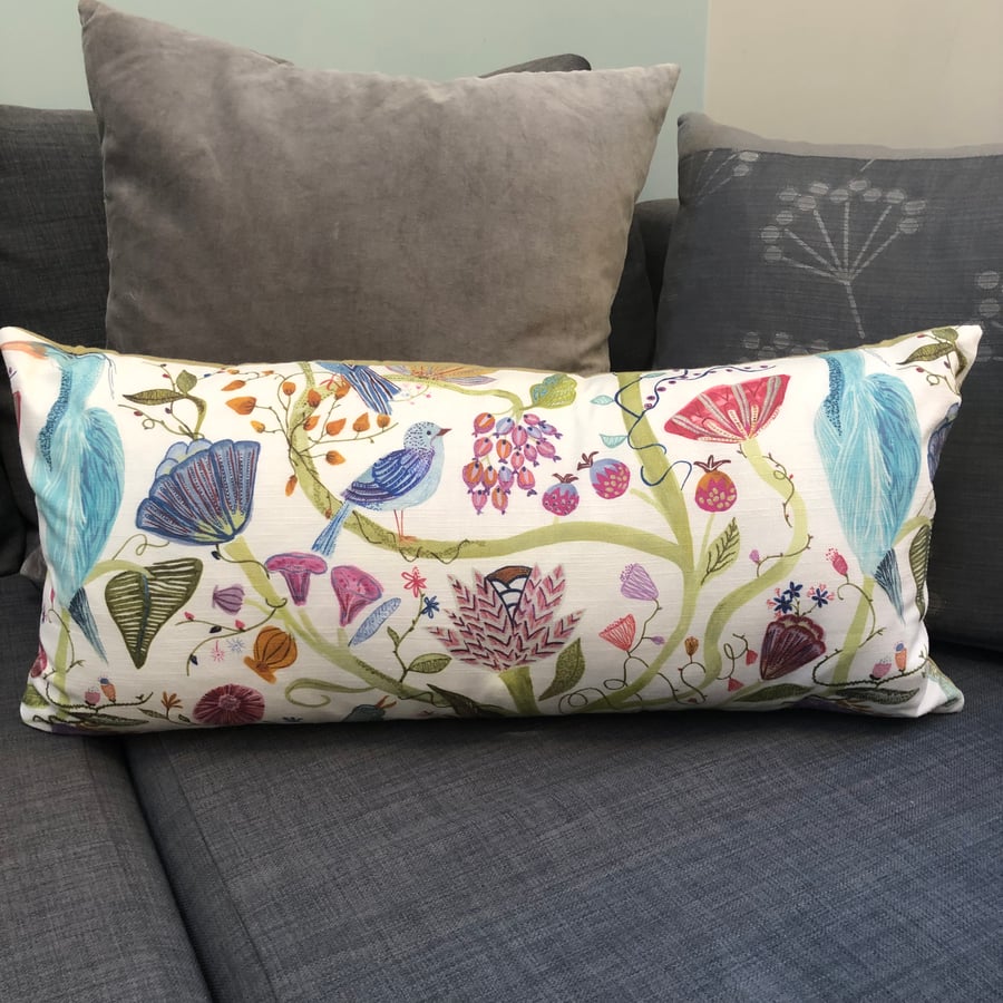 Birds and flowers bolster cushion