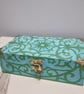 Blue Trinket Box with Green Ornaments, Keepsake Box
