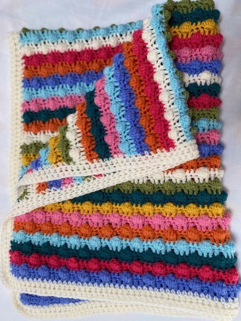 Colourful Bobble stripe crochet blanket