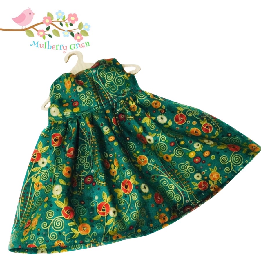 Reserved for Jean - Gold Traced Rich Turquoise Flowered Dress