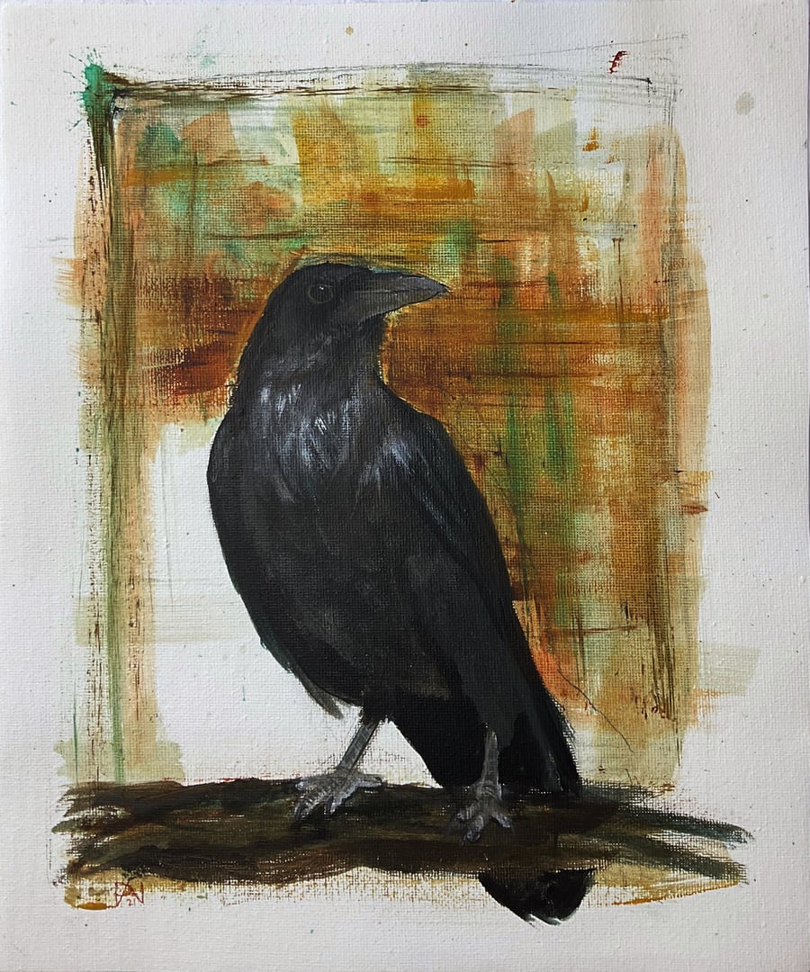 Crow painting, original acrylic art, bird art, original crow painting