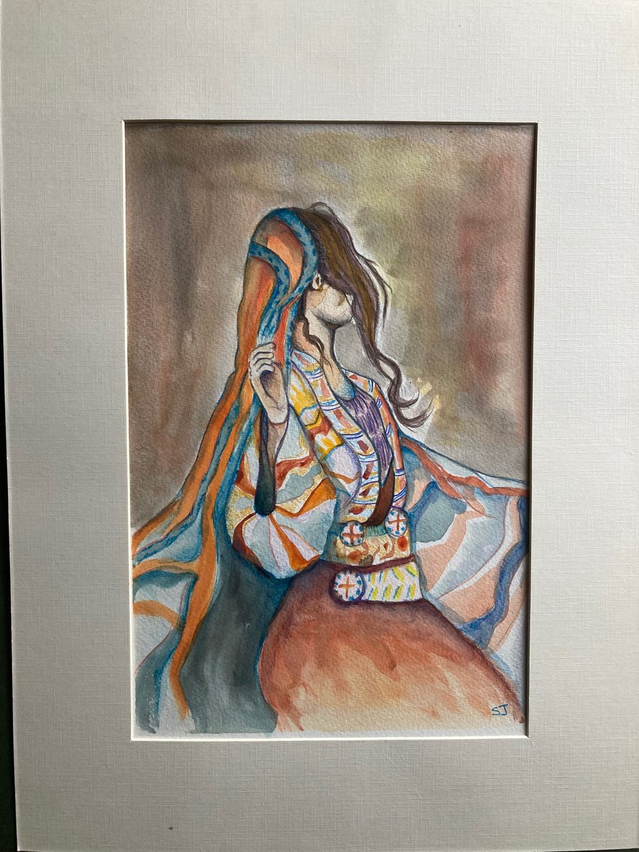 Watercolour of a traditional dance. North African dancer. Figurative art 
