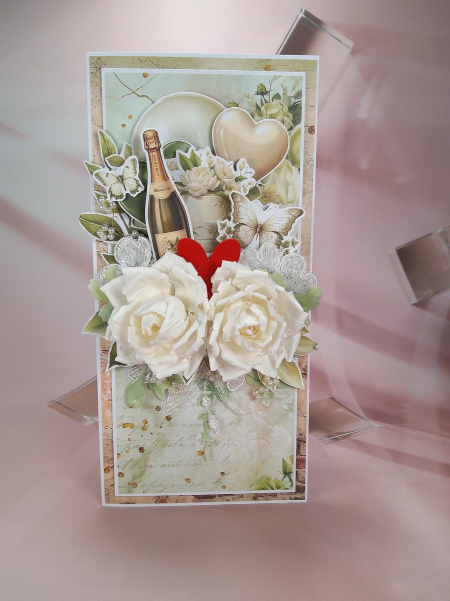 Handmade Wedding Card - Elegant White Floral Design (G)