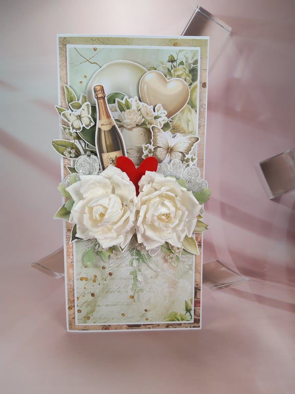 Handmade Wedding Card - Elegant White Floral Design (G)