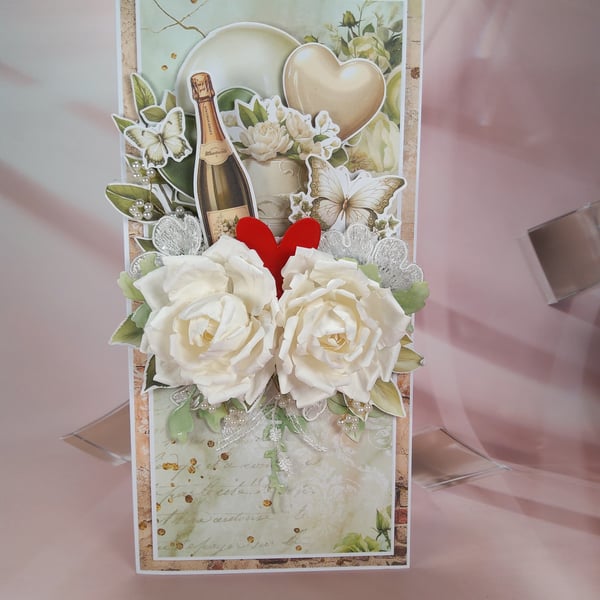 Handmade Wedding Card - Elegant White Floral Design (G)