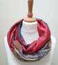 Sari silk and tweed double sided infinity scarf - snood. Shades of peach, turquo - Image 1