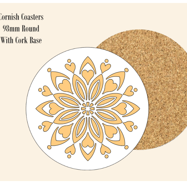 Yellow Abstract Flower  Coaster 9.8cm Round With Cork Base.- Design 1