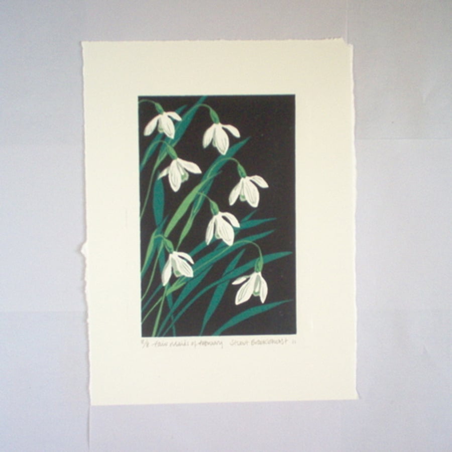Fair Maids of February. Linocut Print.