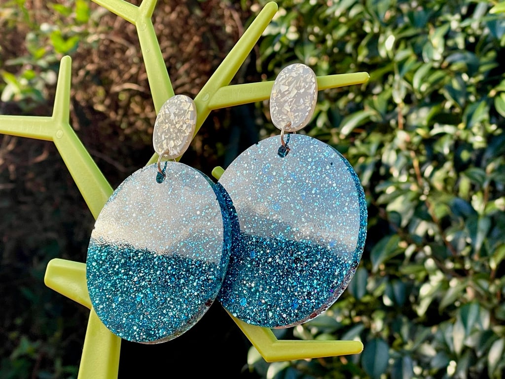 GLITTER CIRCLE EARRINGS giant art deco statement cool disco gift for her