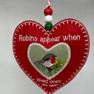 Embroidered Robin felt heart ornament 
