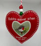 Embroidered Robin felt heart ornament 