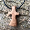Boho chic hand carved oak wooden cross pendant