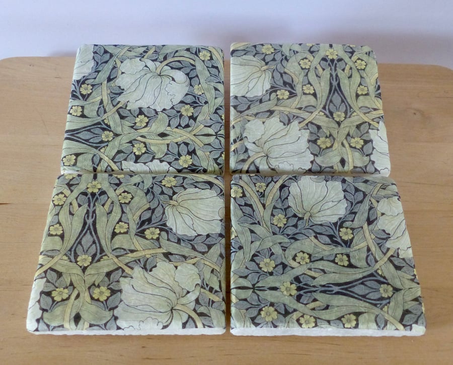Set of 4 Marble 'William Morris Design' Coasters