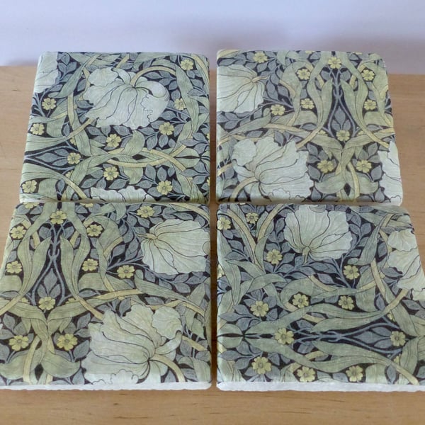 Set of 4 Marble 'William Morris Design' Coasters