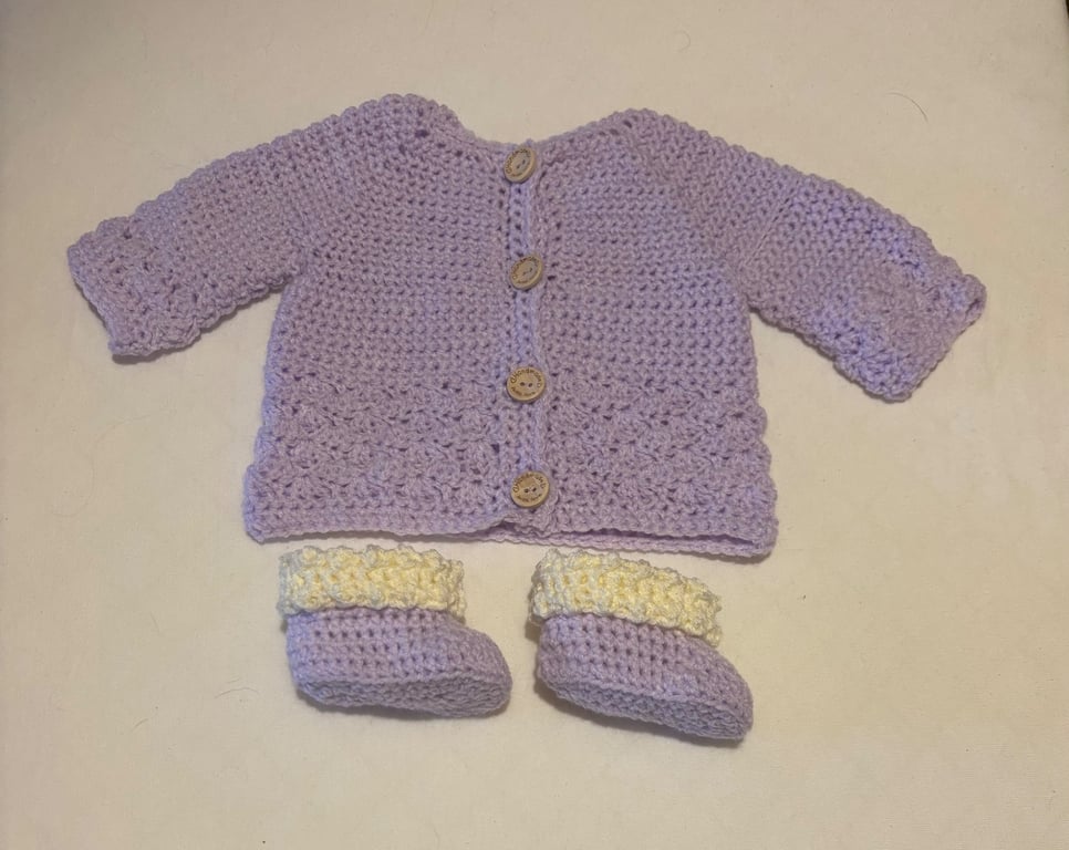 Crochet Jacket & Bootees 3-6 Months