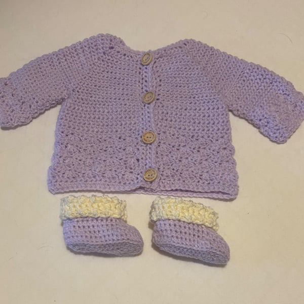 Crochet Jacket & Bootees 3-6 Months