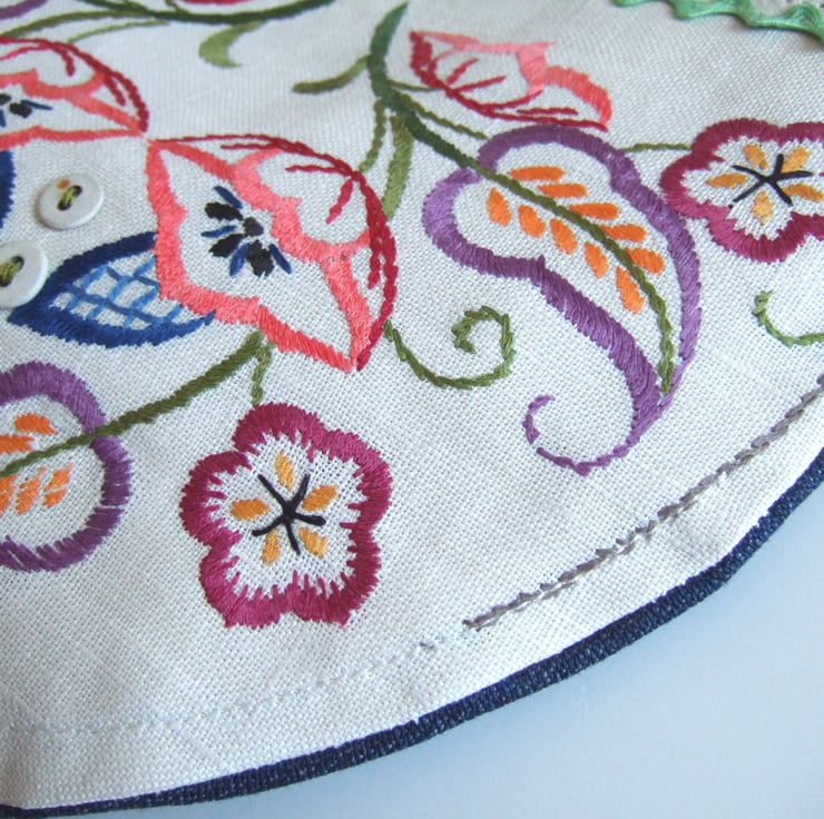 Vintage floral embroidery across your body zip ... - Folksy