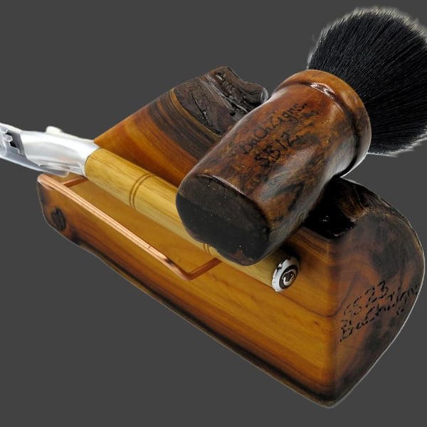 Handcrafted Yew wood & Copper Shaving Stand for brush and razor (SKU SS23)