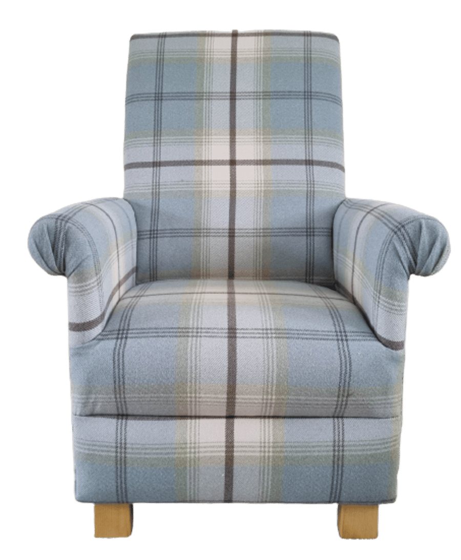 Children's Armchair Balmoral Duck Egg Tartan Check Kids Chair Girls Boys Seat