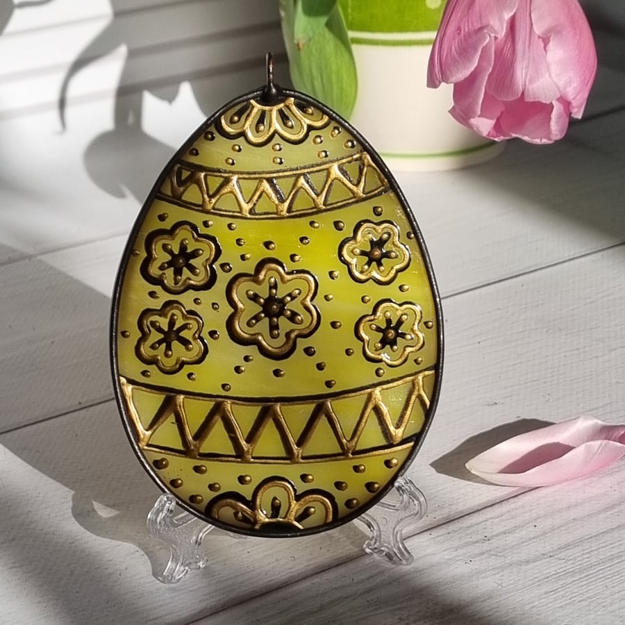 Large Easter Egg - Stained Glass decoration, Easter Art, painted egg