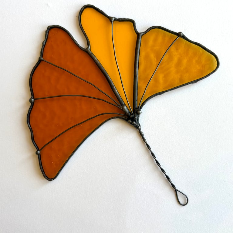 Stained glass autumn colours ginkgo biloba leaf window hanging, Falling Leaves 
