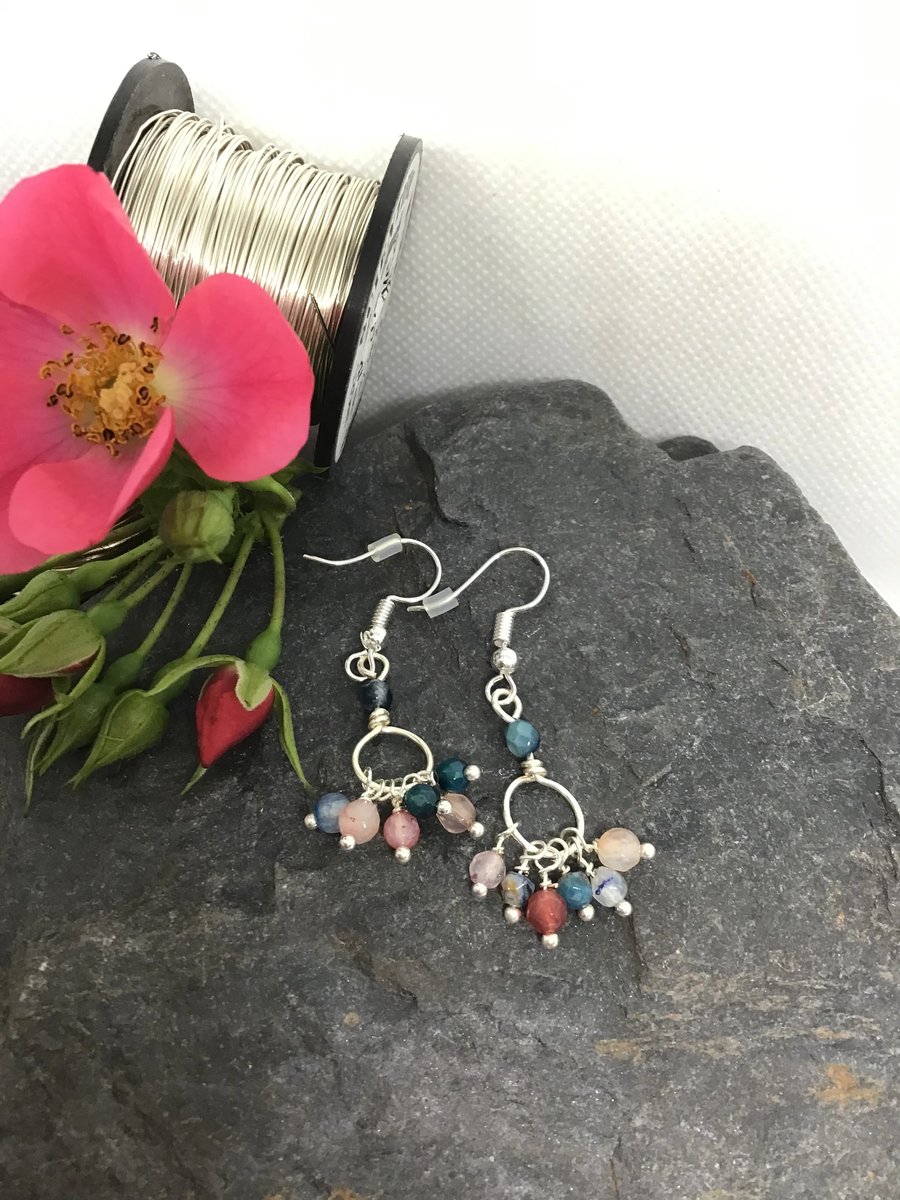 Multiclour Agate Cluster Drop Earrings