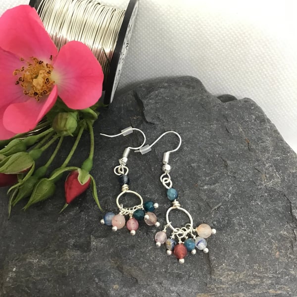 Multiclour Agate Cluster Drop Earrings