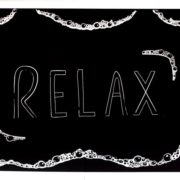 Relax bubbles, bathroom print, A4 sized, unframed, black, green
