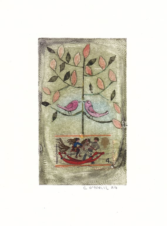 Tree in a Stamp plantpot 3 - Collagraph Print  Made in Yorkshire