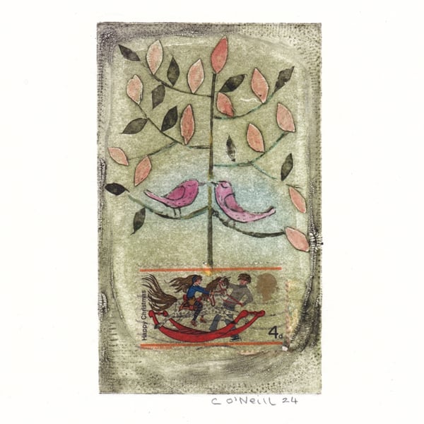 Tree in a Stamp plantpot 3 - Collagraph Print  Made in Yorkshire