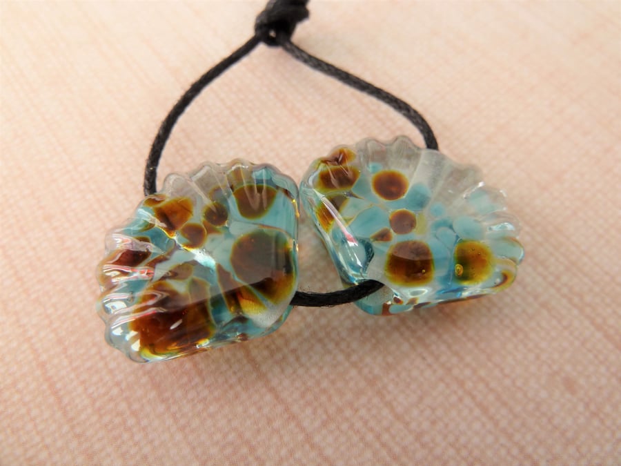 blue frit shell lampwork glass beads
