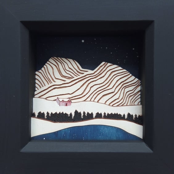 Snowy Mountains Picture, Miniature Scottish Wilderness, Winter Landscape