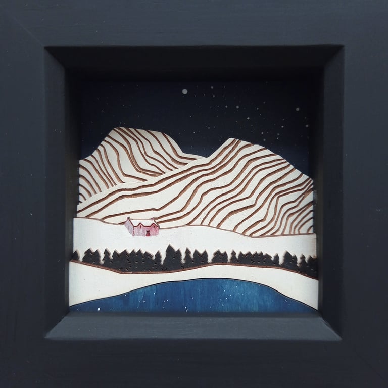 Snowy Mountains Picture, Miniature Scottish Wilderness, Winter Landscape