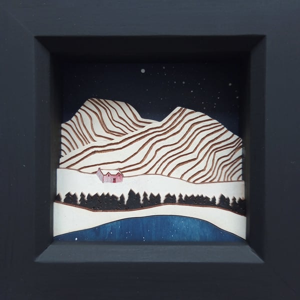 Snowy Mountains Picture, Miniature Scottish Wilderness, Winter Landscape