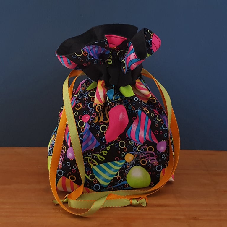 Small Reusable Birthday Gift Bag - Colourful Balloon and Party Print