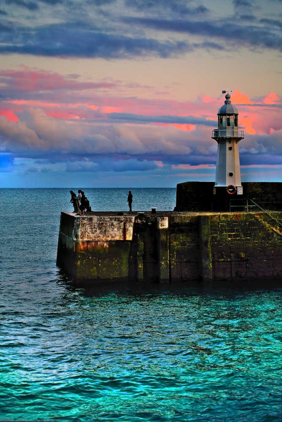 Print Fishing by Mevagissey Lighthouse Photo Cornwall Picture