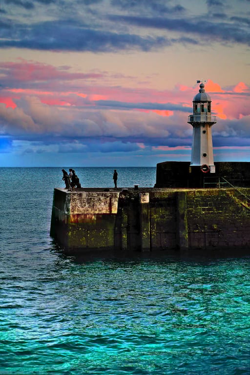 Print Fishing by Mevagissey Lighthouse Photo Cornwall Picture