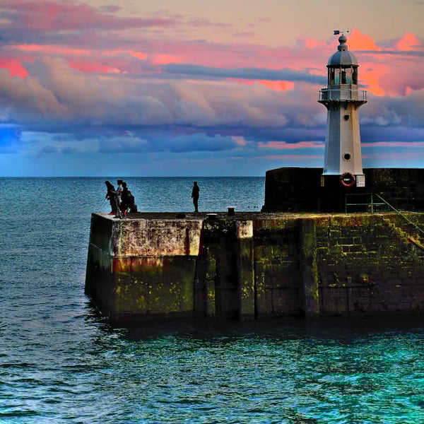 Print Fishing by Mevagissey Lighthouse Photo Cornwall Picture