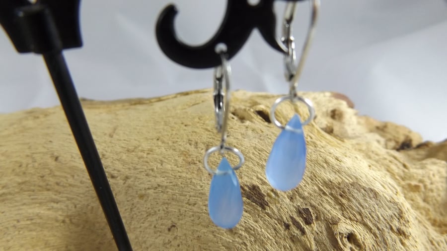 Chalcedony blue pear drop earrings
