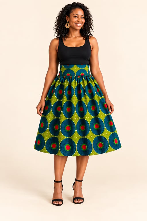 Handmade Ankara Gathered Cotton Skirt with Pockets – UK 16