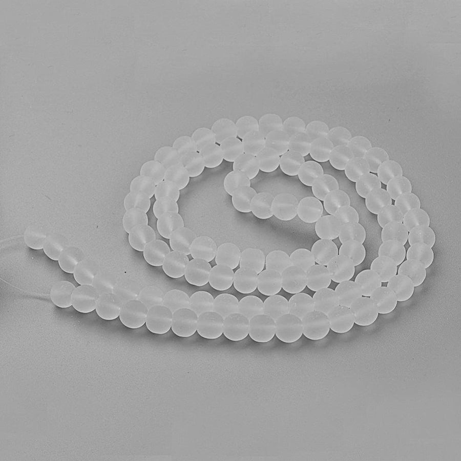 WhiteClear 8mm Frosted Dyed Plain Round Glass Beads, Strand of 95, 1.5mm Hole