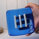 True Blue Transparent Fused Glass Large Soap Dish