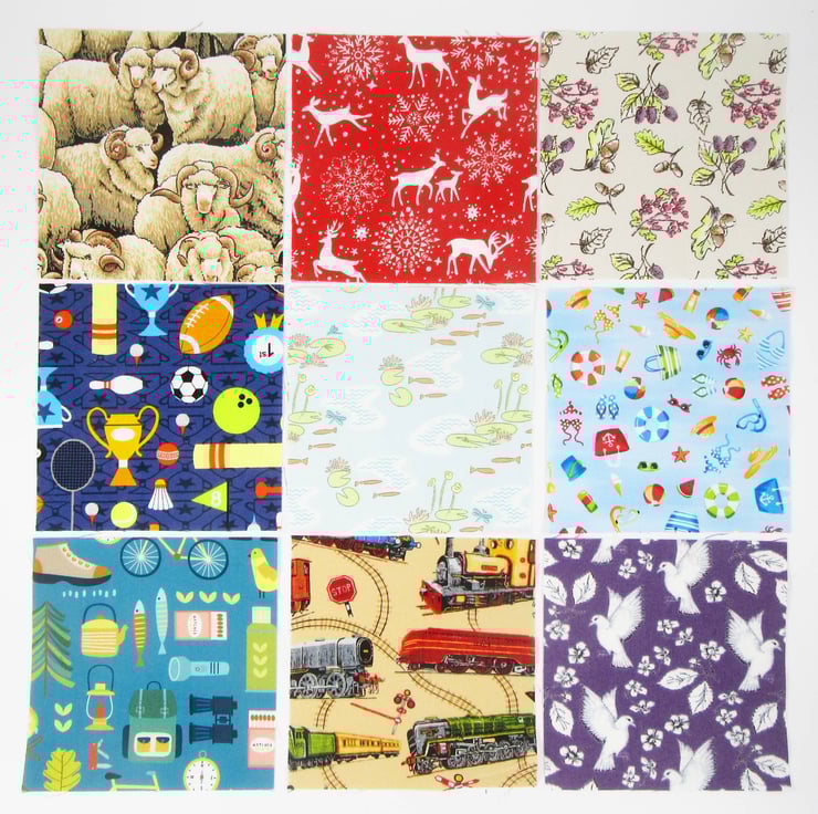 Large Pack 5" Novelty Fabric Squares Folksy
